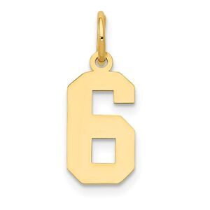 14k Yellow Gold, Athletic Collection, Small Polished Number 6 Pendant